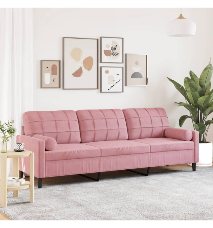 Canapé 3 places avec oreillers décoratifs rose 210 cm velours | Mobilier & Déco