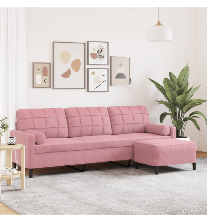 Canapé à 3 places avec repose-pieds Rose 210 cm Velours | Mobilier & Déco