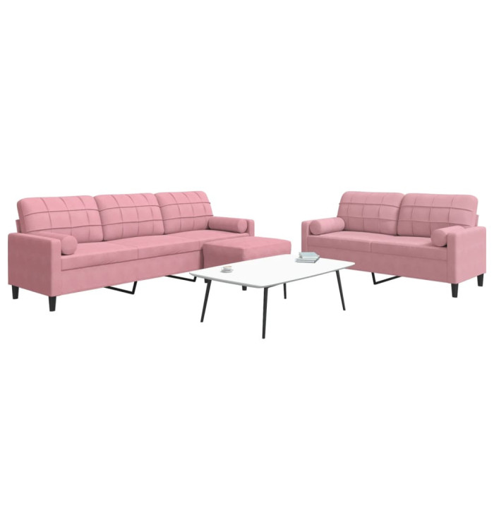 Ensemble de canapés 3pcs et coussins et traversins rose velours | Mobilier & Déco