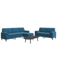 Ensemble de canapés 3pcs et coussins et traversins bleu velours | Mobilier & Déco