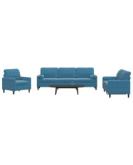 Ensemble de canapés 3pcs et coussins et traversins bleu velours | Mobilier & Déco