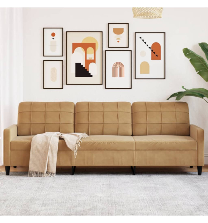 Canapé à 3 places Marron 210 cm Velours | Mobilier & Déco