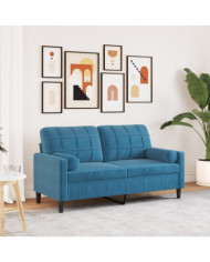 Canapé 2 places avec oreillers décoratifs bleu 140 cm velours | Mobilier & Déco
