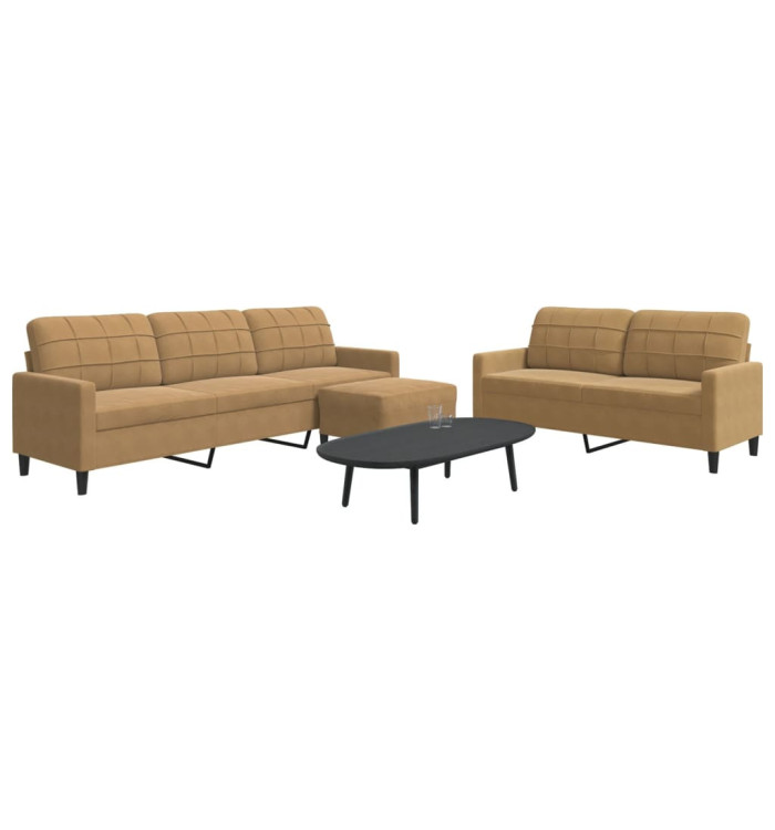 Ensemble de canapés 3 pcs avec coussins Marron Velours | Mobilier & Déco