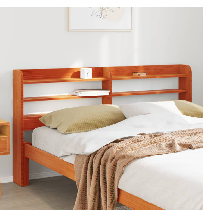 Tête de lit avec étagères marron cire 135 cm bois massif de pin | Mobilier & Déco