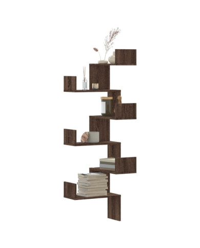 Étagère d'angle murale chêne marron 45x45x147cm bois ingénierie | Mobilier & Déco