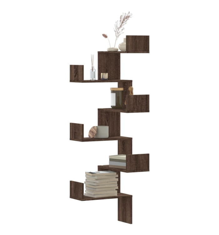 Étagère d'angle murale chêne marron 45x45x147cm bois ingénierie | Mobilier & Déco