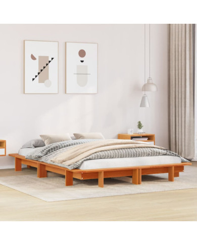 Cadre de lit sans matelas cire marron 150x200cm bois pin massif | Mobilier & Déco