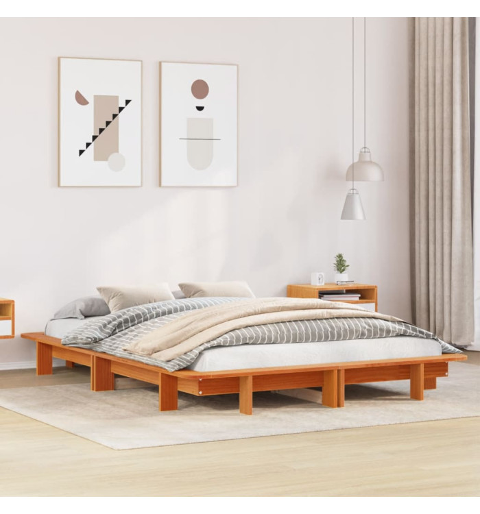 Cadre de lit sans matelas cire marron 150x200cm bois pin massif | Mobilier & Déco
