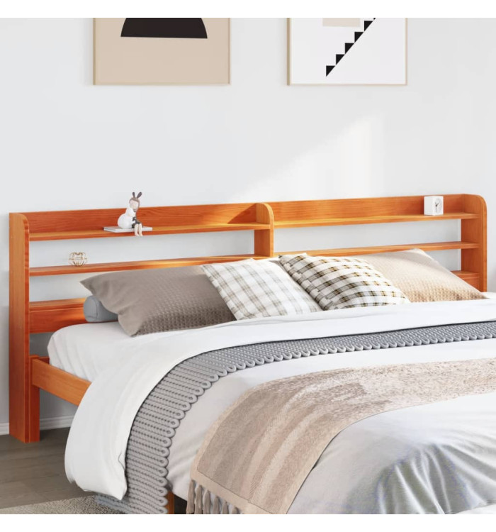 Tête de lit avec étagères marron cire 180 cm bois massif de pin | Mobilier & Déco