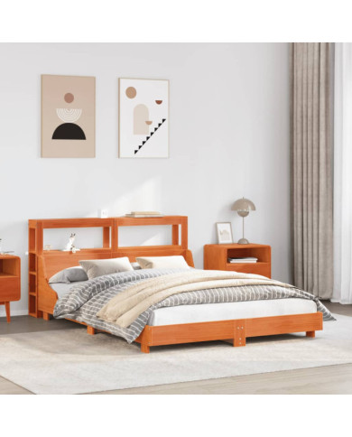 Cadre de lit sans matelas cire marron 135x190cm bois pin massif | Mobilier & Déco