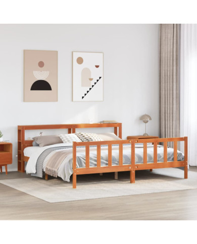 Cadre de lit et tête de lit sans matelas cire marron 180x200 cm | Mobilier & Déco