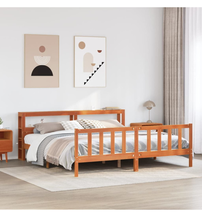 Cadre de lit et tête de lit sans matelas cire marron 180x200 cm | Mobilier & Déco