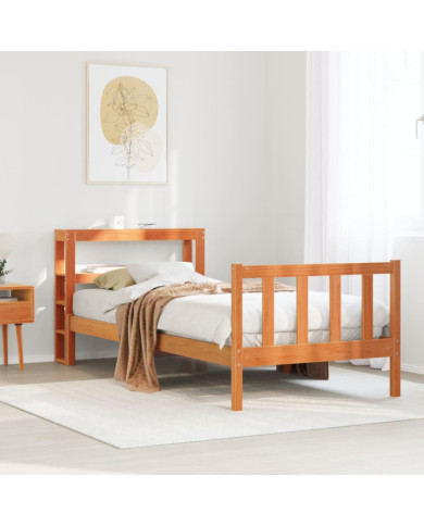 Cadre de lit avec tête de lit sans matelas cire marron 90x190cm | Mobilier & Déco