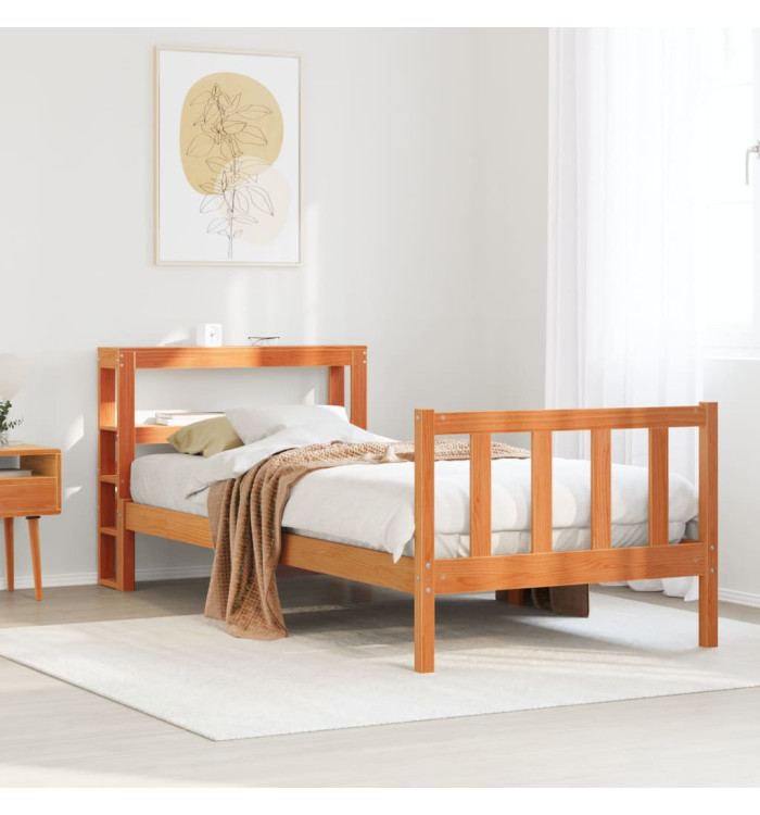 Cadre de lit avec tête de lit sans matelas cire marron 90x190cm | Mobilier & Déco