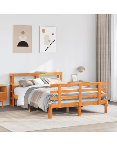 Cadre de lit et tête de lit sans matelas cire marron 160x200 cm | Mobilier & Déco