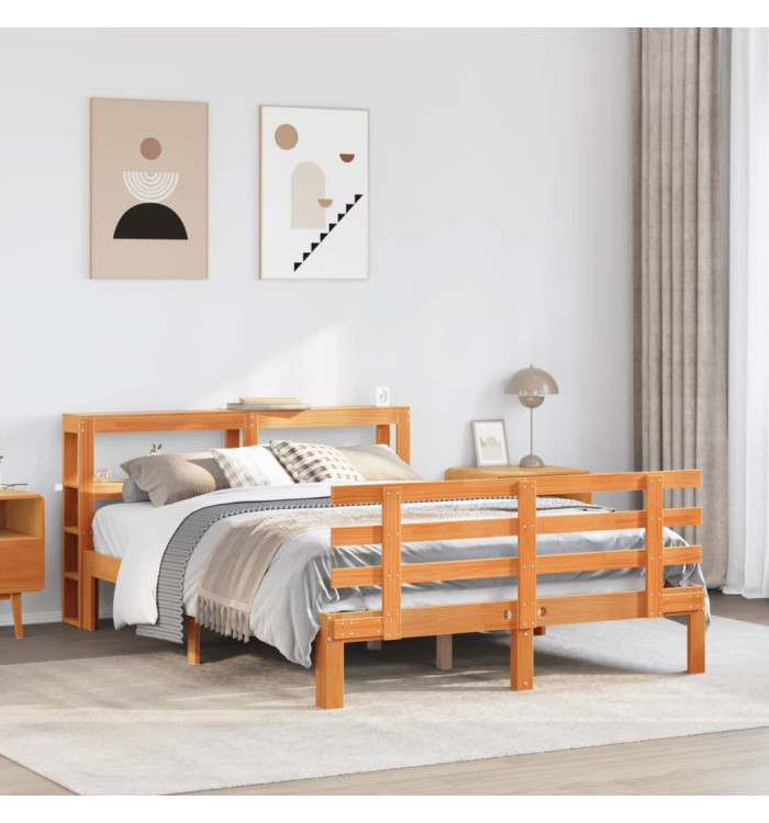 Cadre de lit et tête de lit sans matelas cire marron 160x200 cm | Mobilier & Déco