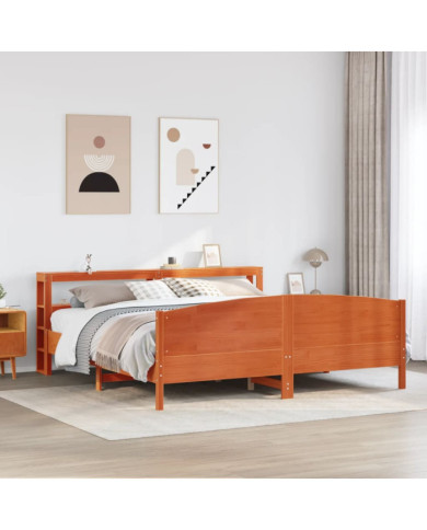Cadre de lit sans matelas cire marron 200x200cm bois pin massif | Mobilier & Déco