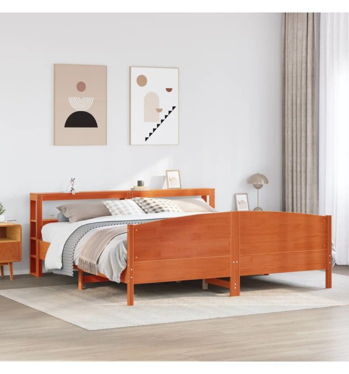 Cadre de lit sans matelas cire marron 200x200cm bois pin massif | Mobilier & Déco