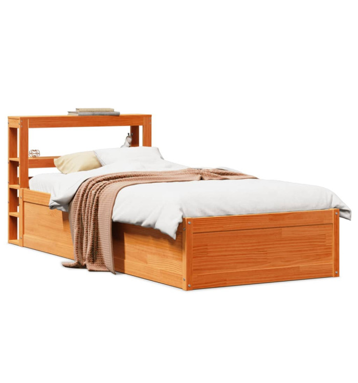 Cadre de lit et tête de lit cire marron 100x200 cm bois de pin | Mobilier & Déco