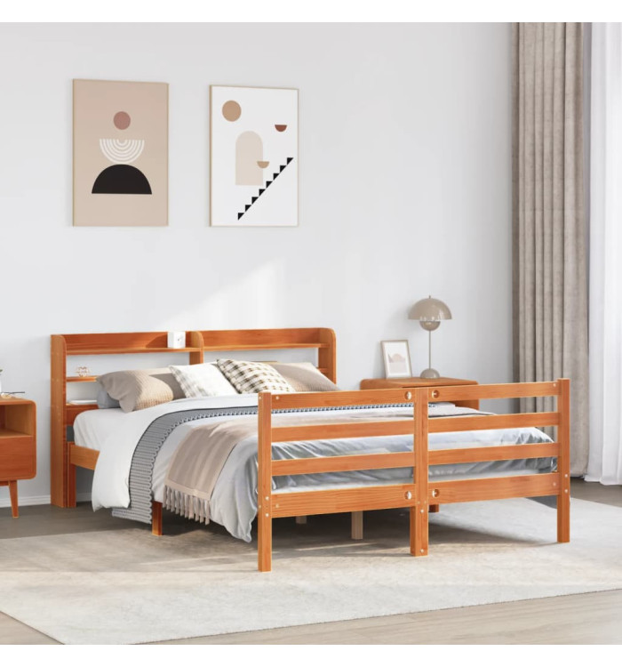 Cadre de lit sans matelas cire marron 120x190cm bois pin massif | Mobilier & Déco