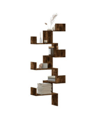 Étagère d'angle murale chêne fumé 45x45x147cm bois d'ingénierie | Mobilier & Déco