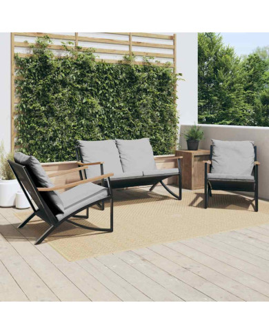 Ensemble de meubles de balcon avec coussins 3 pcs noir acier | Mobilier & Déco