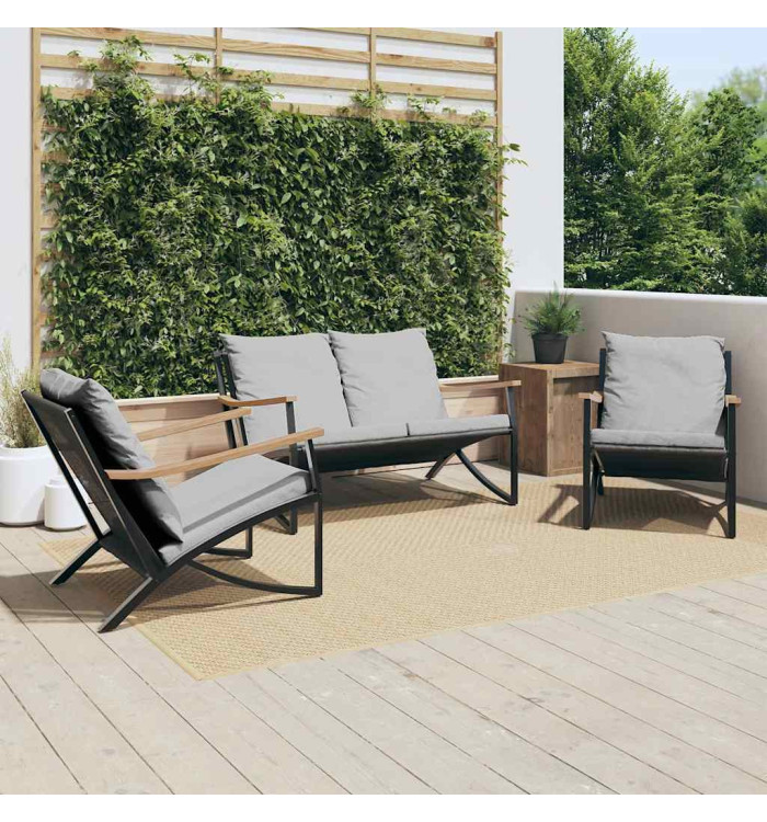 Ensemble de meubles de balcon avec coussins 3 pcs noir acier | Mobilier & Déco