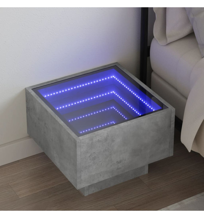 Table de chevet avec LED infini gris béton 40x40x30 cm | Mobilier & Déco