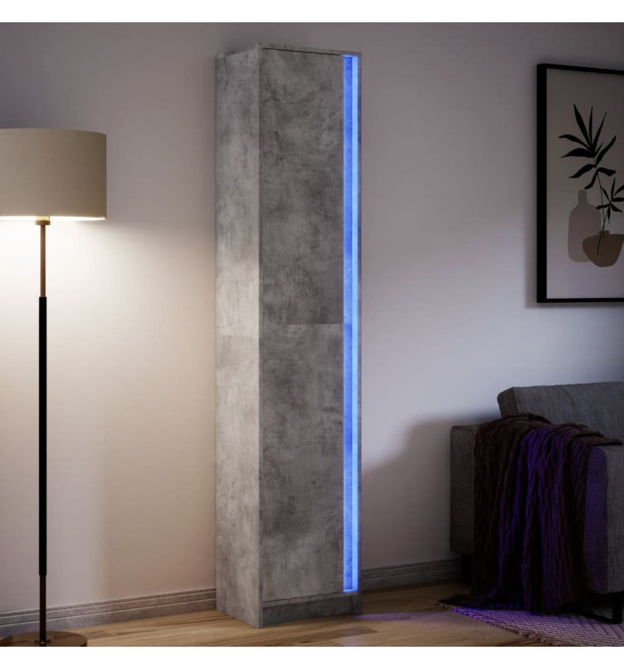 Buffet haut LED gris béton 41,5x32,5x200 cm bois d’ingénierie | Mobilier & Déco