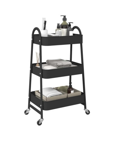 Chariot de rangement à 3 niveaux noir 42x41,5x77 cm acier | Mobilier & Déco