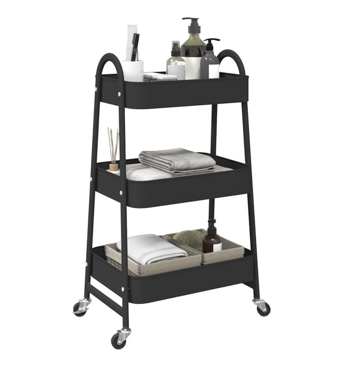 Chariot de rangement à 3 niveaux noir 42x41,5x77 cm acier | Mobilier & Déco