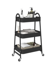 Chariot de rangement à 3 niveaux noir 42x41,5x77 cm acier | Mobilier & Déco