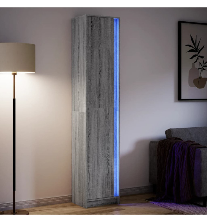 Buffet haut LED sonoma gris 41,5x32,5x200 cm bois d’ingénierie | Mobilier & Déco