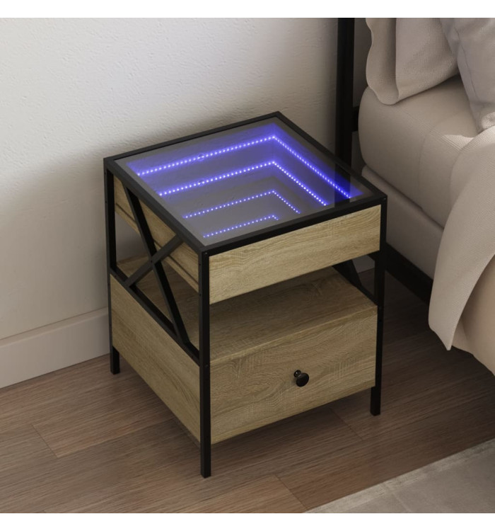 Table de chevet avec LED infini chêne sonoma 40x40x51 cm | Mobilier & Déco