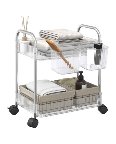 Chariot de rangement à 2 niveaux transparent acrylique | Mobilier & Déco