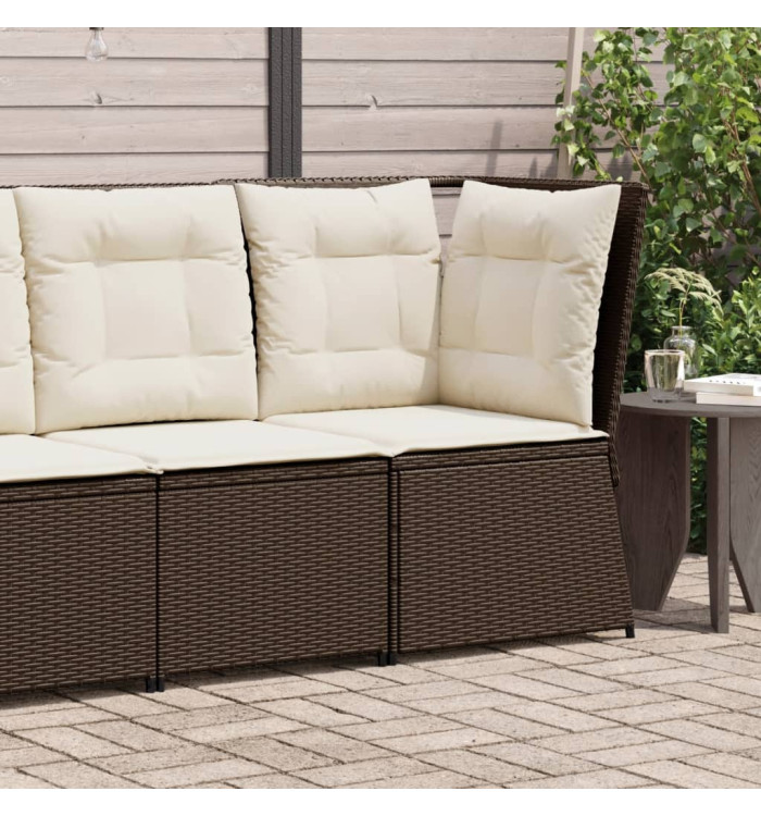 Canapé d'angle de jardin avec coussins marron résine tressée | Mobilier & Déco