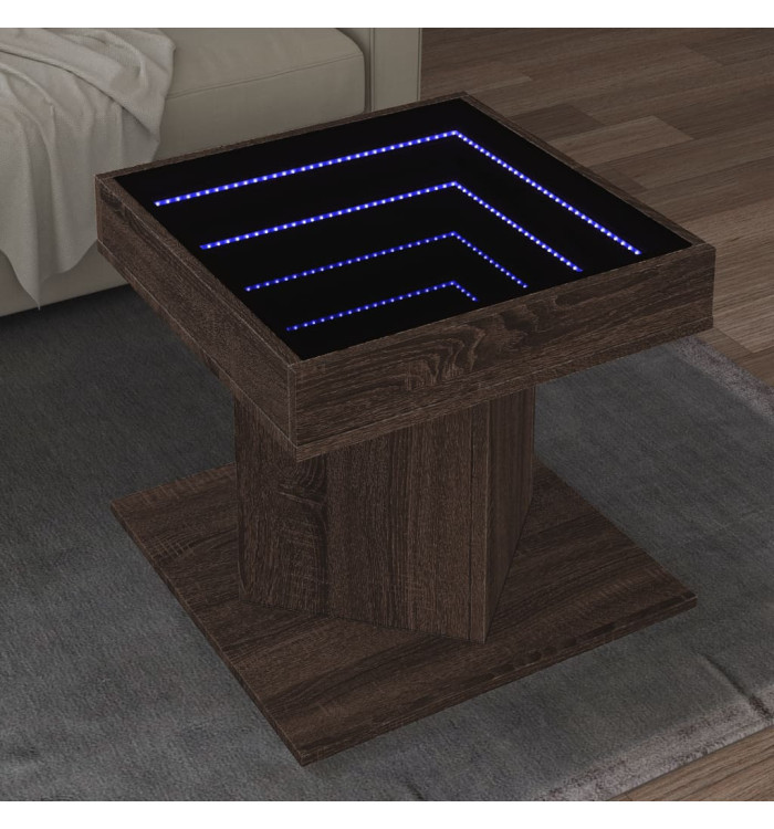 Table basse avec LED chêne marron 50x50x45 cm bois d'ingénierie | Mobilier & Déco