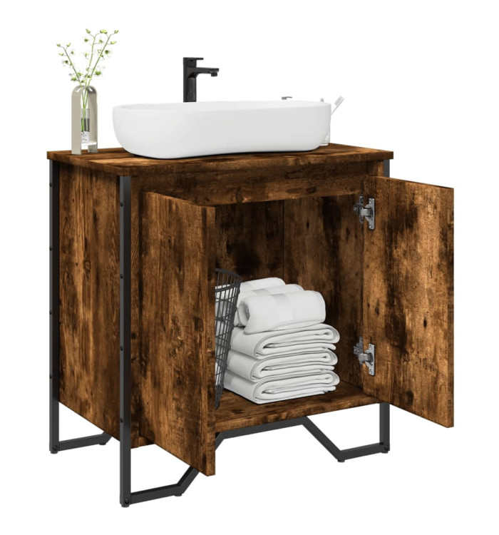 Armoire lavabo de salle de bain chêne fumé 60x35x60 cm | Mobilier & Déco