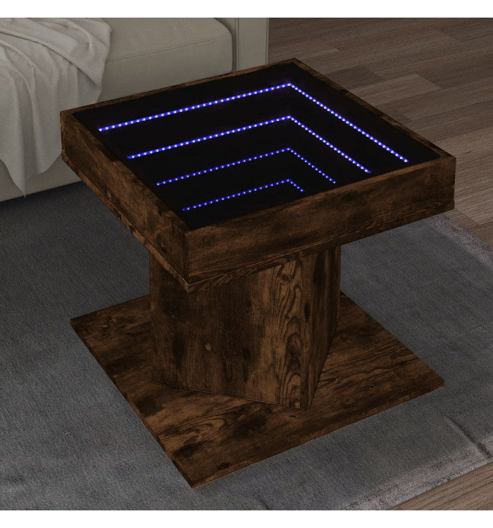 Table basse avec LED chêne fumé 50x50x45 cm bois d'ingénierie | Mobilier & Déco