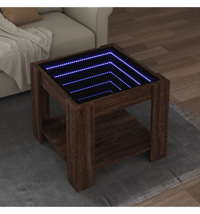 Table basse avec LED chêne marron 53x53x45 cm bois d'ingénierie | Mobilier & Déco
