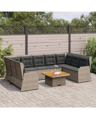 Salon de jardin 7 pcs avec coussins Gris Résine tressée | Mobilier & Déco