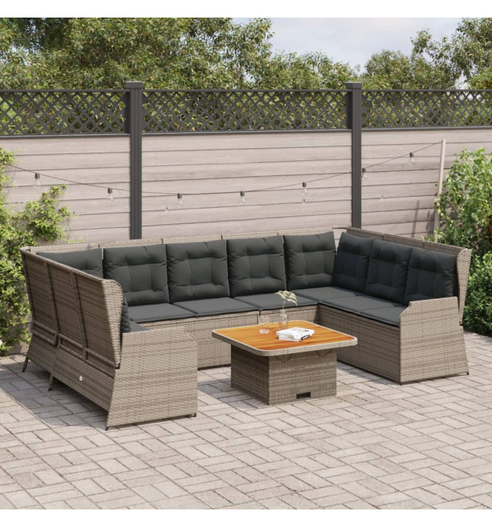 Salon de jardin 7 pcs avec coussins Gris Résine tressée | Mobilier & Déco