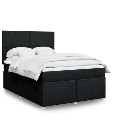 Sommier à lattes de lit avec matelas Noir 140x200 cm Tissu | Mobilier & Déco