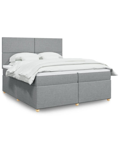 Sommier à lattes de lit avec matelas Gris clair 200x200cm Tissu | Mobilier & Déco