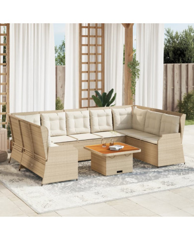 Salon de jardin avec coussins 7 pcs beige résine tressée | Mobilier & Déco