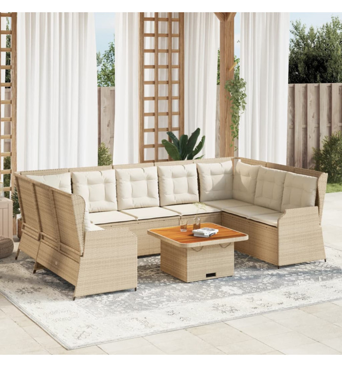 Salon de jardin avec coussins 7 pcs beige résine tressée | Mobilier & Déco