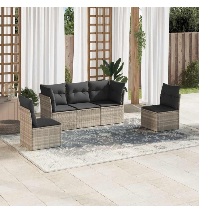 Salon de jardin 5 pcs avec coussins gris clair résine tressée | Mobilier & Déco