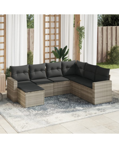 Salon de jardin avec coussins 7 pcs gris clair résine tressée | Mobilier & Déco