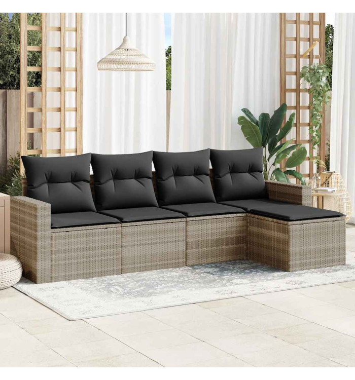 Salon de jardin 5 pcs avec coussins gris clair résine tressée | Mobilier & Déco